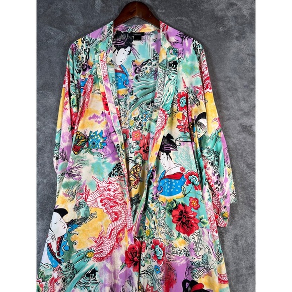 Vintage Natori Kimono Caftan Womens Medium Asian Graphic Floor Length Mumu* - Picture 2 of 10
